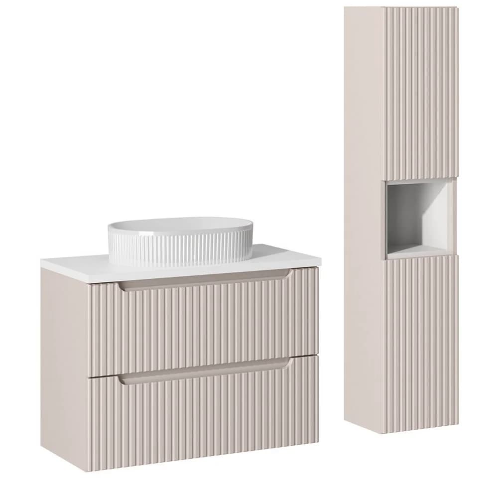 Lomadox Badmöbel-Set NEWPORT-56-CASHMERE mit Waschtisch und Hochschrank - Bild 2