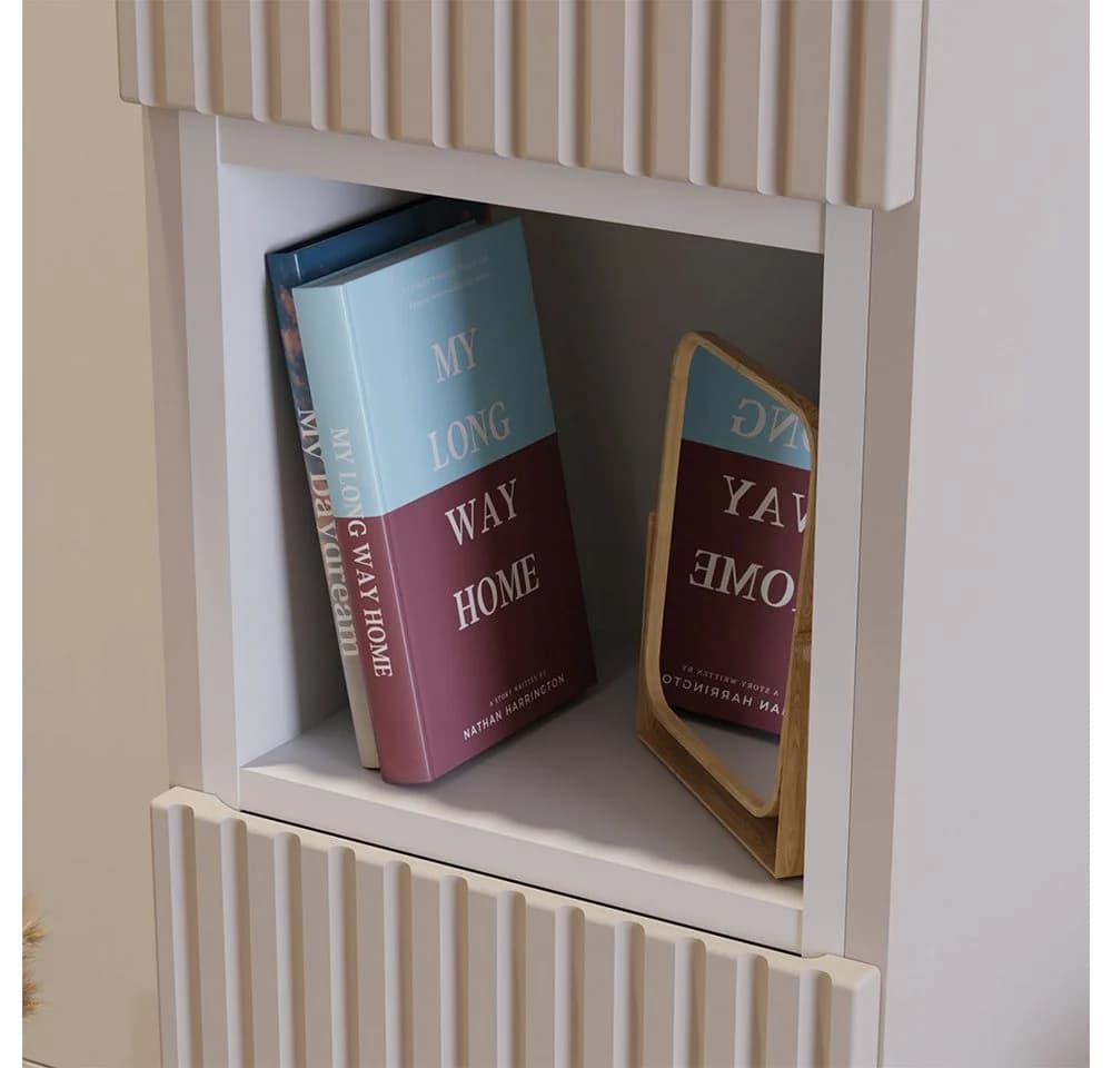 Lomadox Hochschrank NEWPORT-56-CASHMERE Badschrank Kaschmir Weiß