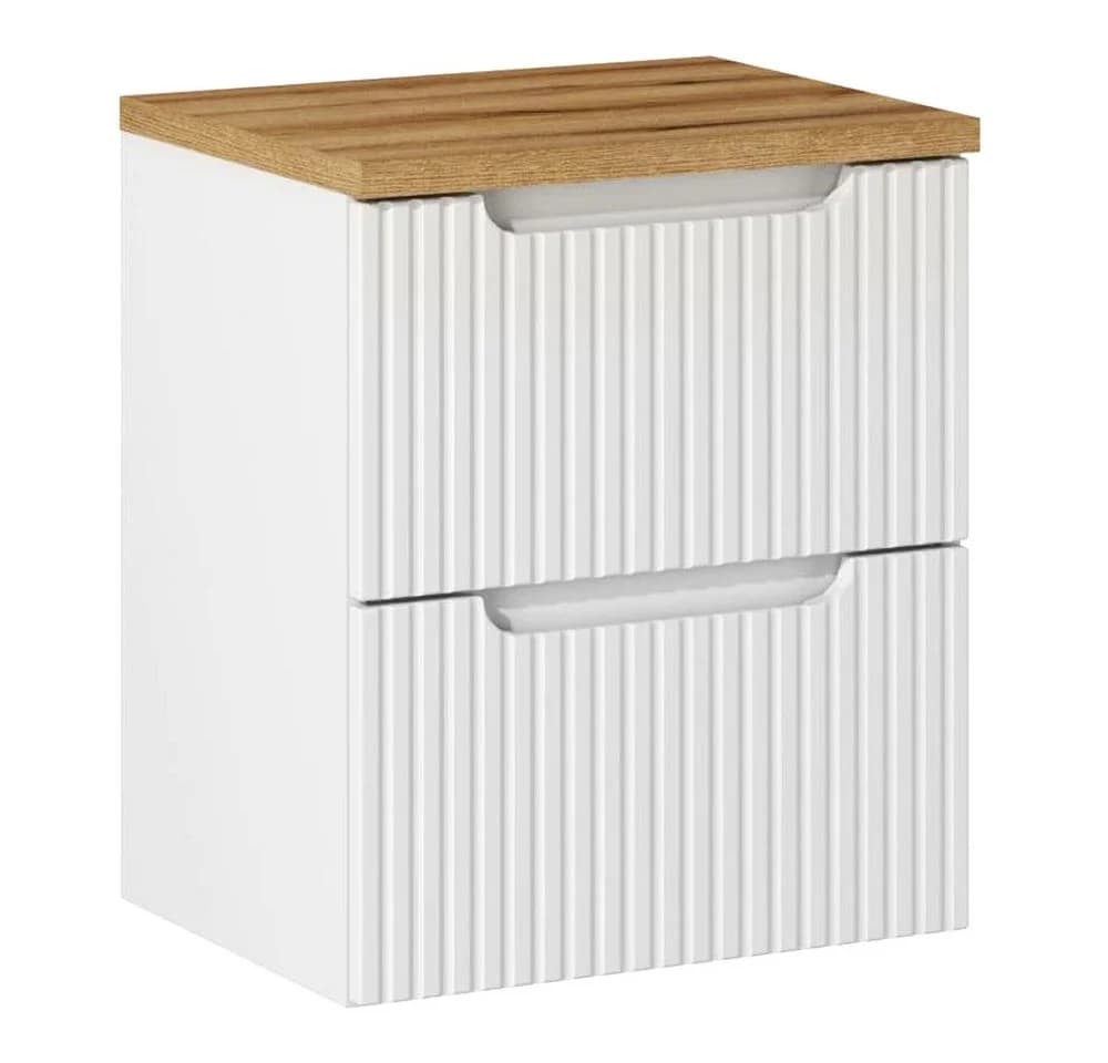 Lomadox Waschbeckenschrank NEWPORT-56-WHITE 50cm Breite Weiß Eiche Gerillte Front - Bild 2