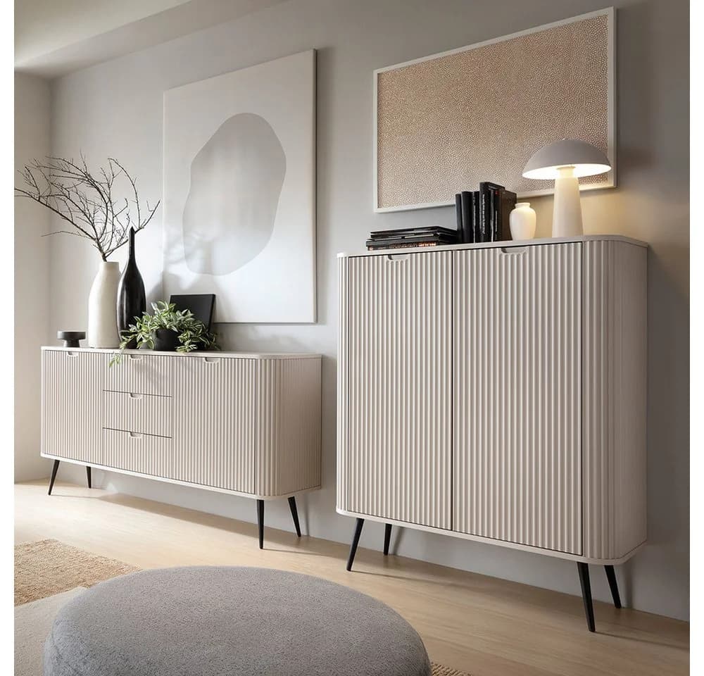 Lomadox Wohnzimmer-Set ZARA-160 Beige Schwarz Rillen-Design - Bild 2