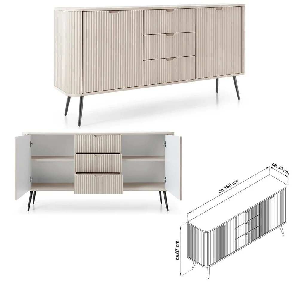Lomadox Wohnzimmer-Set ZARA-160 Beige Schwarz Rillen-Design - Bild 3