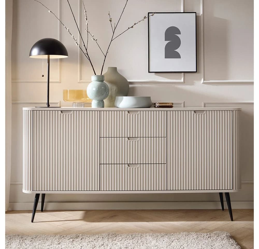Lomadox Wohnzimmer-Set ZARA-160 Beige Schwarz Rillen-Design - Bild 5