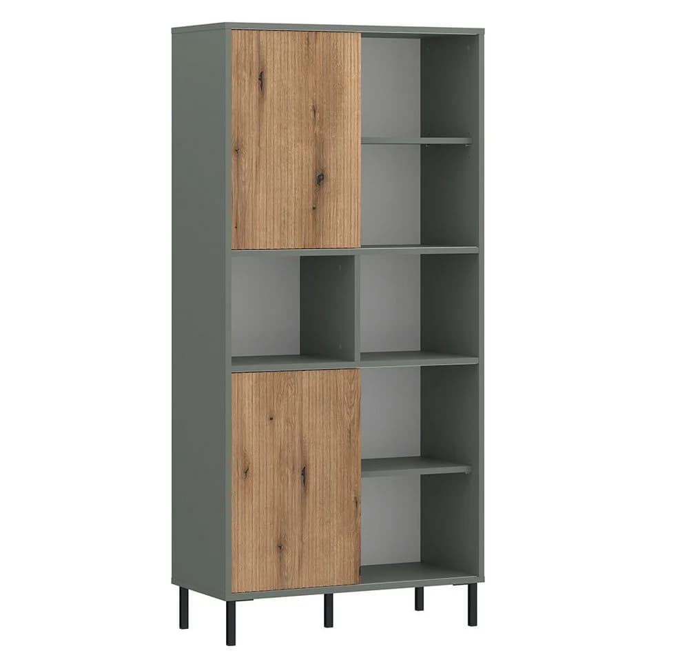 Lomadox Regal PARMA-129 grau-grün mit Eiche Nb. 2 Schiebetüren 75 cm - Bild 2