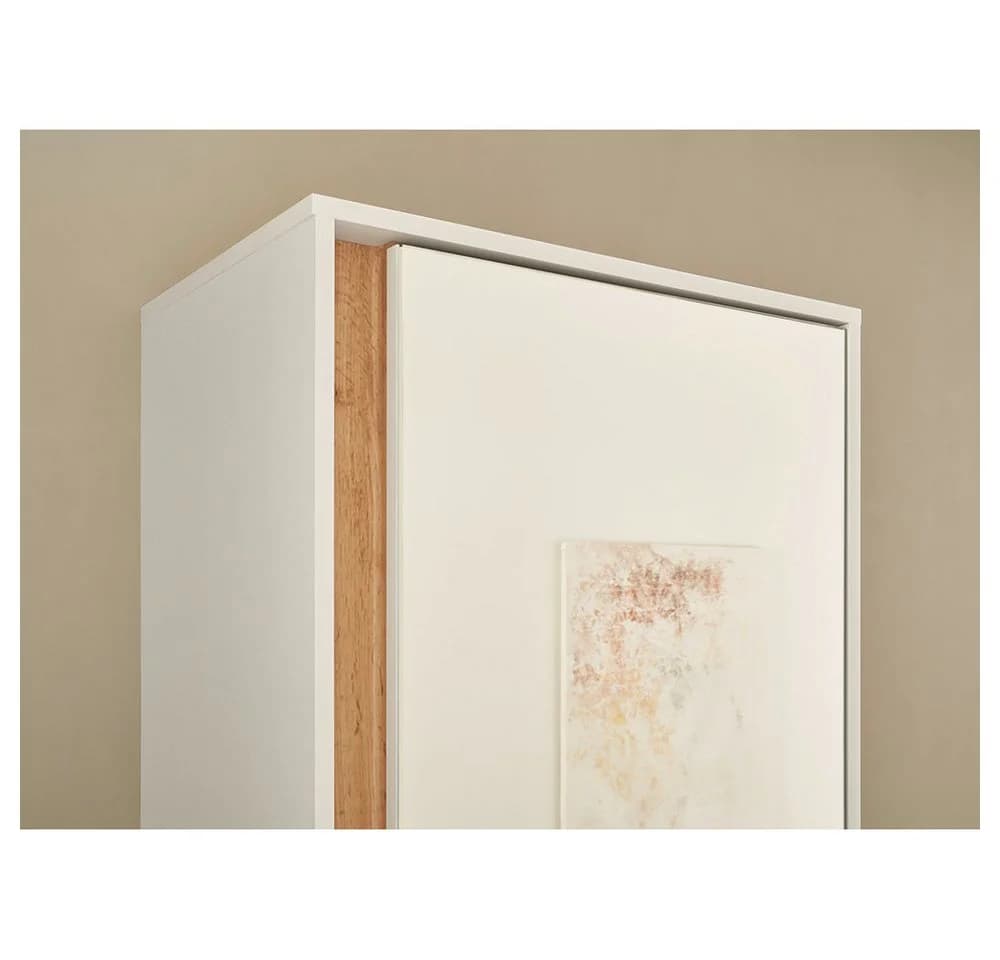 Lomadox Garderobenschrank CRISP-61 Weiß mit Wotan Eiche Nb. 1 Spiegeltür 60 cm