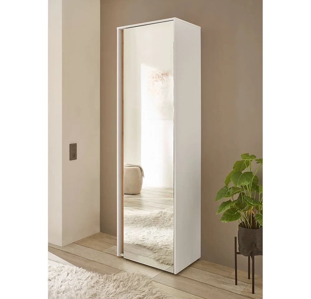 Lomadox Garderobenschrank CRISP-61 Weiß mit Wotan Eiche Nb. 1 Spiegeltür 60 cm - Bild 2