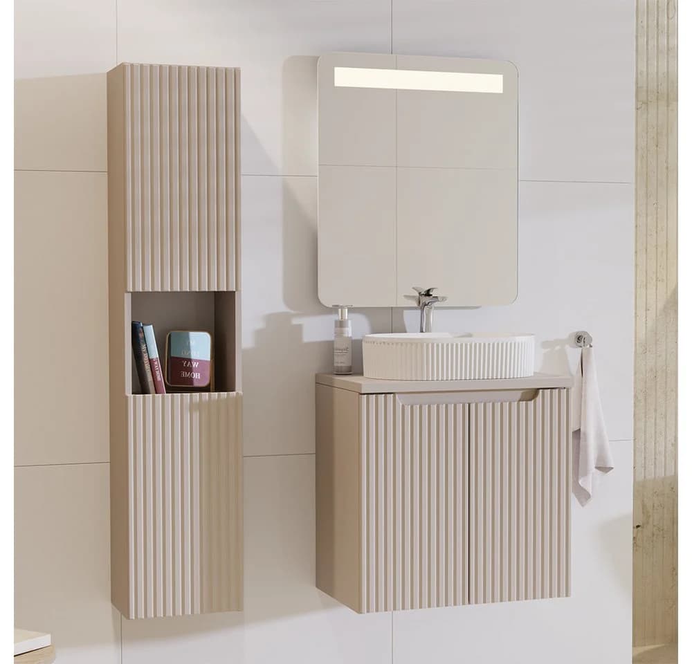 Lomadox Badmöbel-Set NEWPORT-56-CASHMERE 60cm Waschtisch Keramikwaschbecken Kaschmir - Bild 2