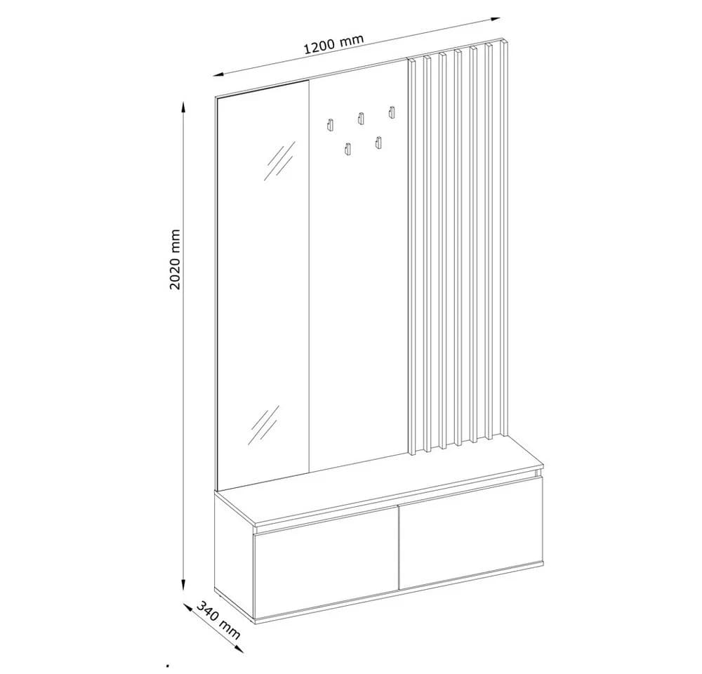 Lomadox Garderobe DAVIS-166 mit Bank, Spiegel und 5 Haken Eiche Graphit - Bild 5