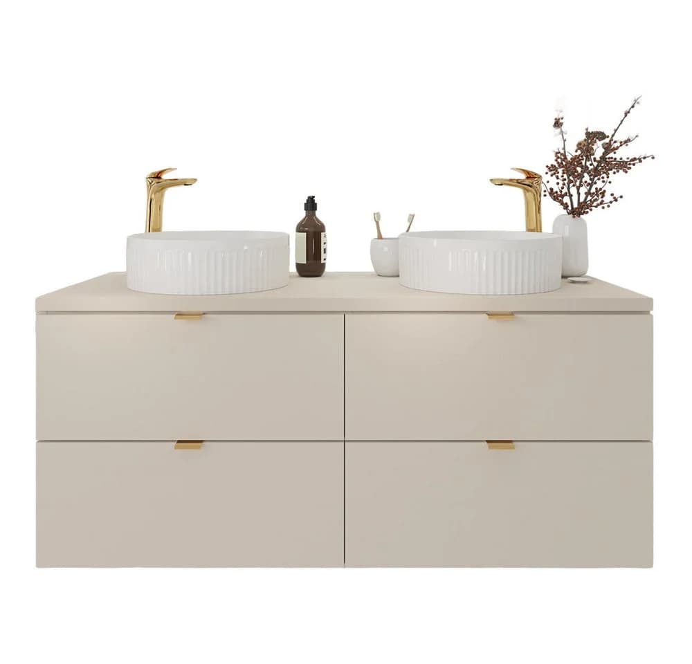 Lomadox Waschtisch DURANGO-56 Doppelwaschtisch 120 cm Keramikwaschbecken Kaschmir 4 Schubladen - Bild 2