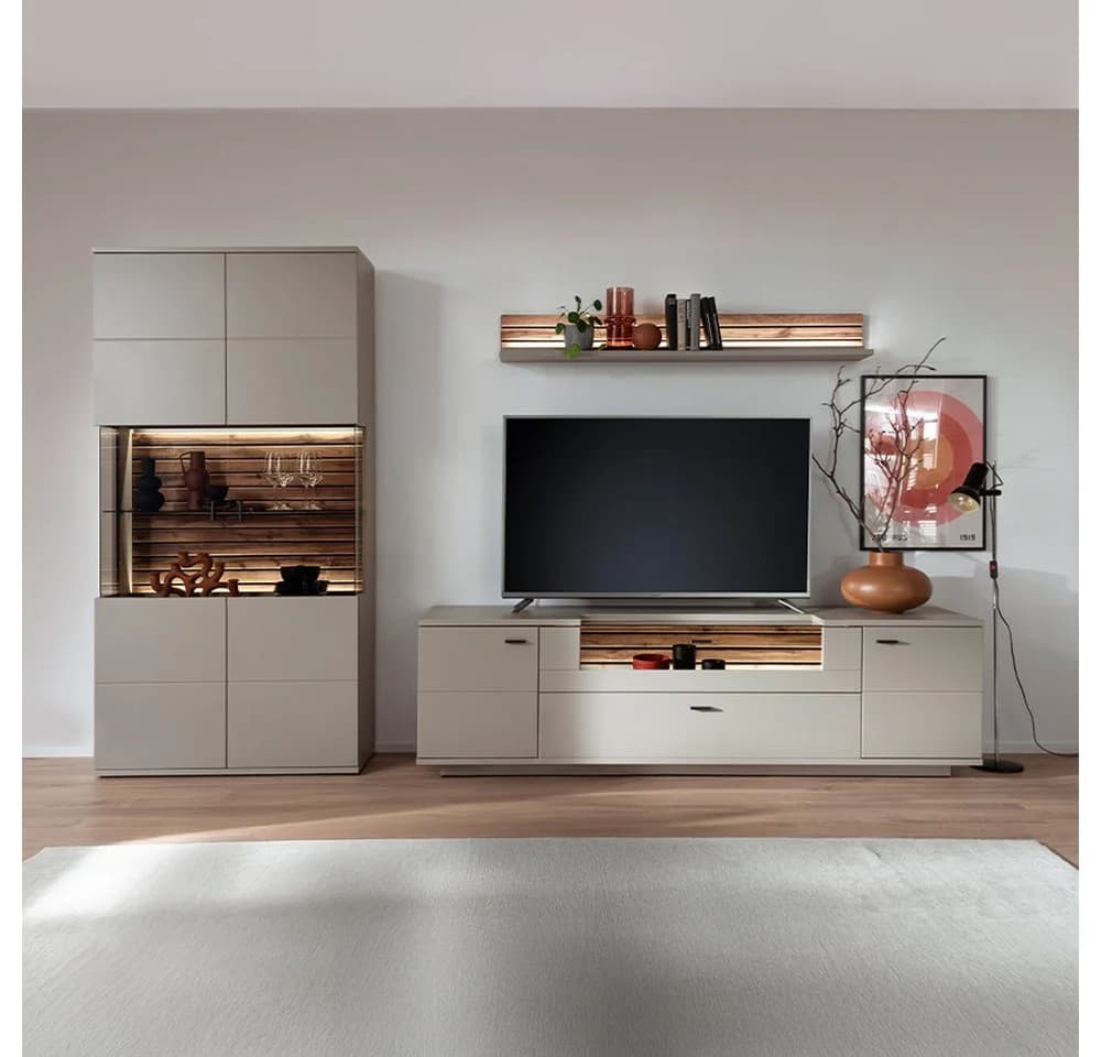 Lomadox Vitrine LIEZEN-05 Grau mit Eiche, Glasfront, LED - Bild 5