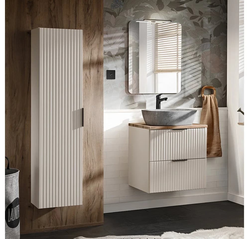 Lomadox Badmöbel-Set ADELAIDE-56-CASHMERE 60cm Waschtisch mit Aufsatzwaschbecken Kaschmir und Eiche - Bild 2