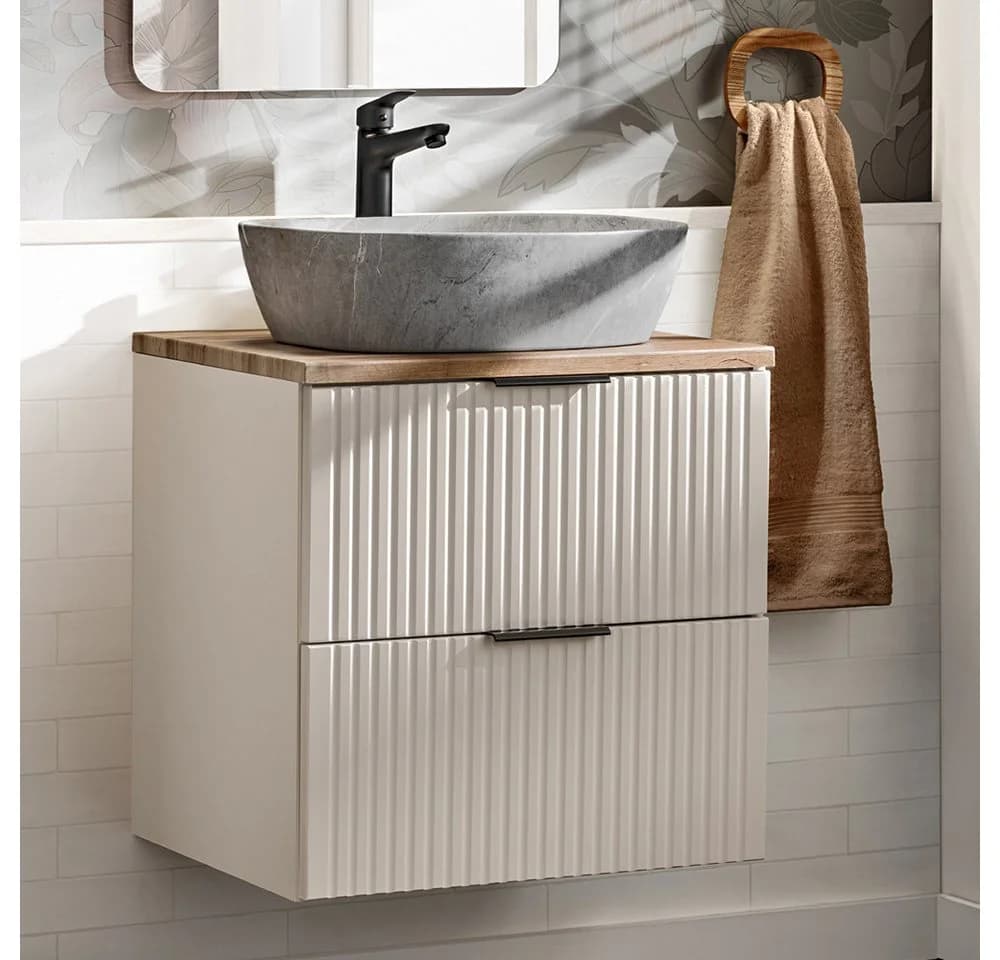 Lomadox Waschtisch ADELAIDE-56-CASHMERE mit Aufsatzwaschbecken und Rillenoptik - Bild 3