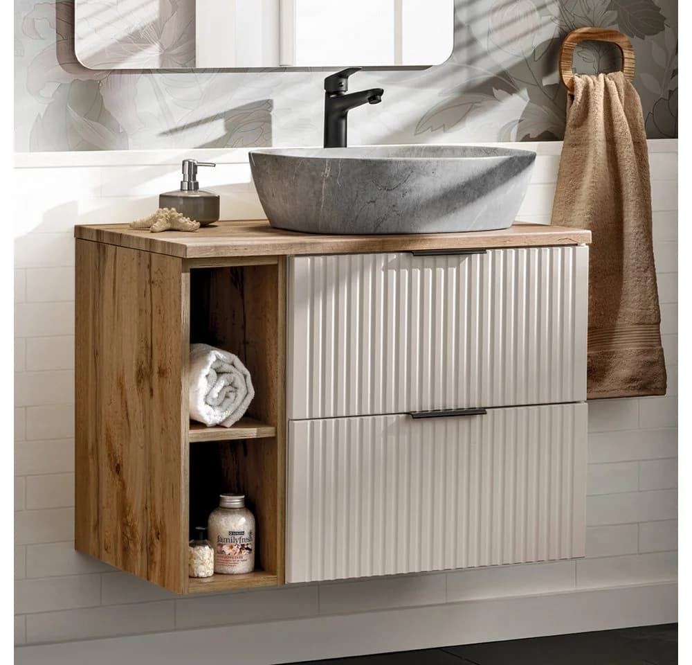 Lomadox Waschtisch ADELAIDE-56-CASHMERE mit Aufsatzbecken und Rillenoptik - Bild 2