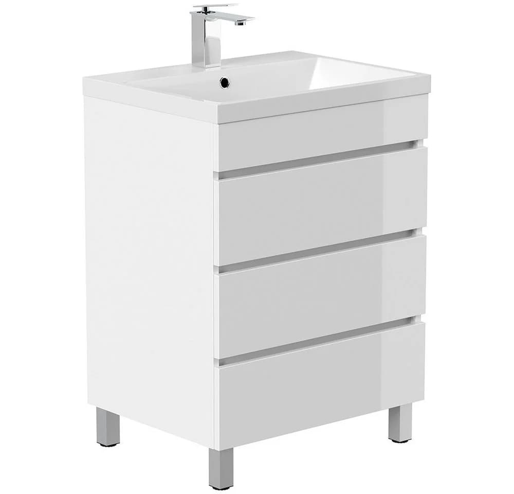Lomadox Waschtisch FROME-02 Weiß Hochglanz 60 cm 3 Schubladen - Bild 2