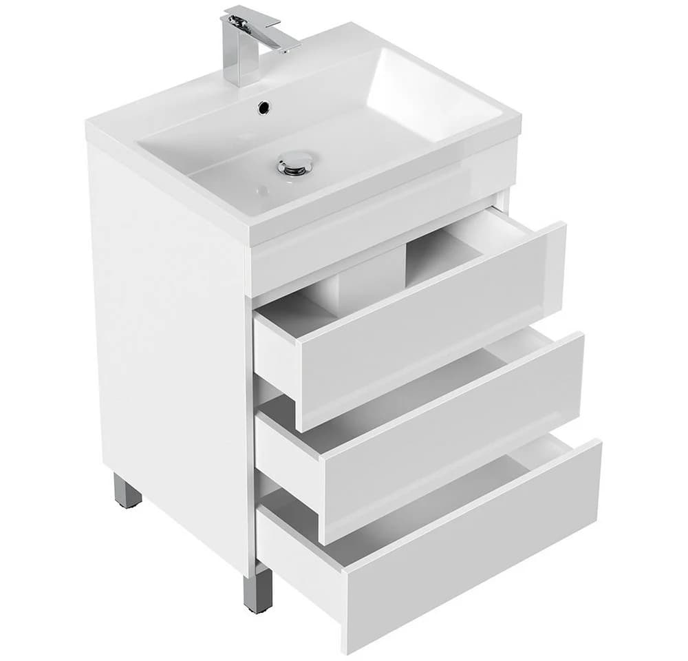 Lomadox Waschtisch FROME-02 Weiß Hochglanz 60 cm 3 Schubladen - Bild 4