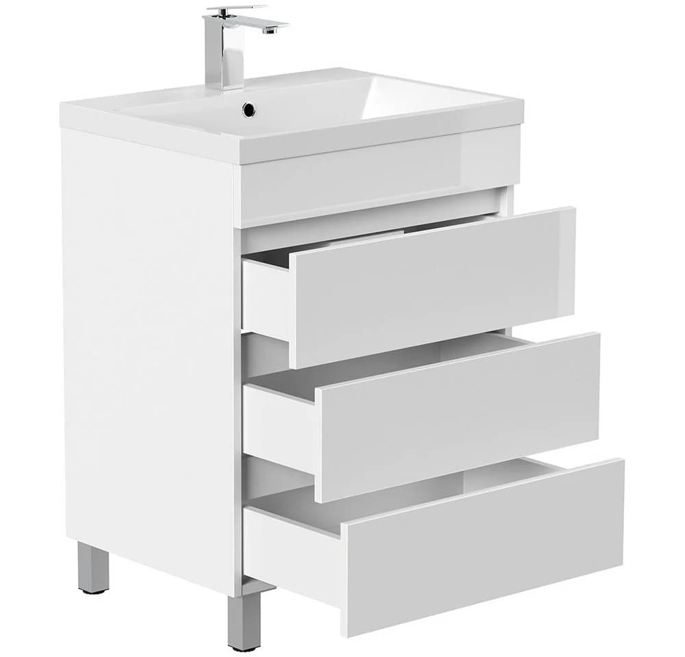 Lomadox Waschtisch FROME-02 Weiß Hochglanz 60 cm 3 Schubladen - Bild 5