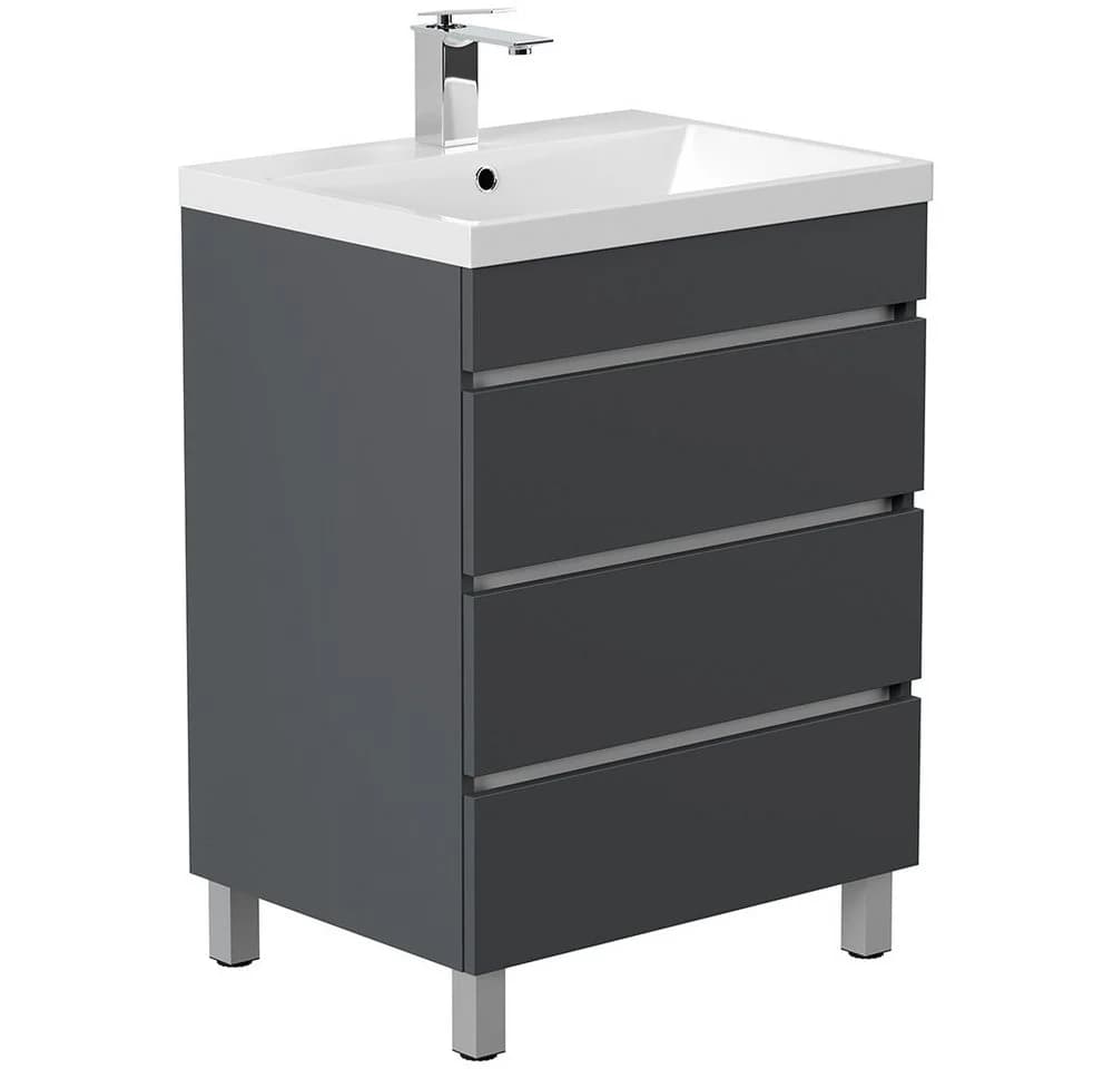 Lomadox Waschtisch FROME-02 Grau Grafit Matt 60 cm mit Mineralguss-Waschbecken - Bild 2