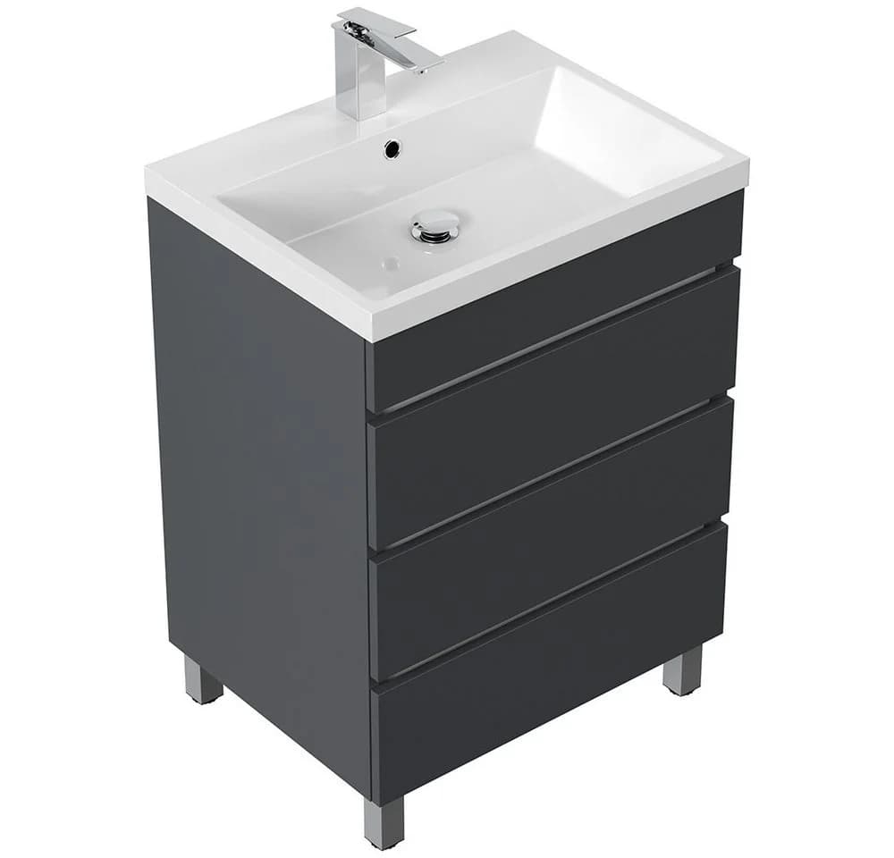 Lomadox Waschtisch FROME-02 Grau Grafit Matt 60 cm mit Mineralguss-Waschbecken - Bild 3