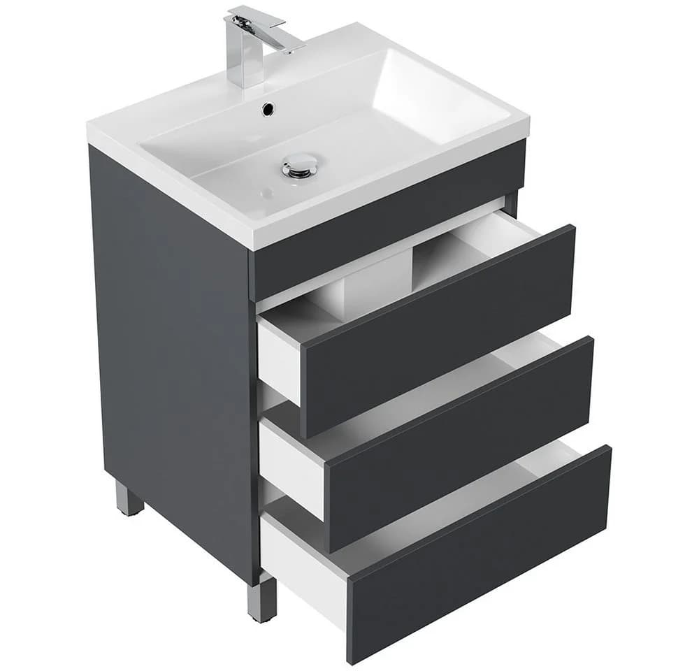 Lomadox Waschtisch FROME-02 Grau Grafit Matt 60 cm mit Mineralguss-Waschbecken - Bild 4