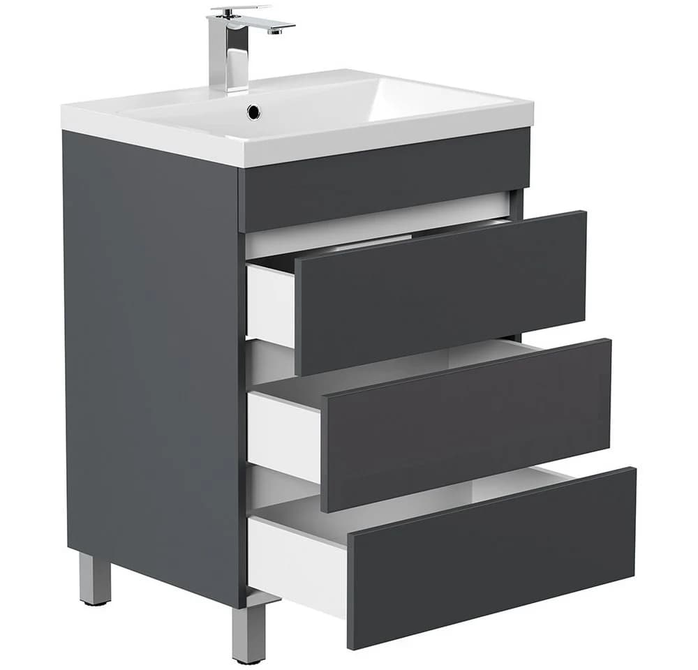 Lomadox Waschtisch FROME-02 Grau Grafit Matt 60 cm mit Mineralguss-Waschbecken - Bild 5