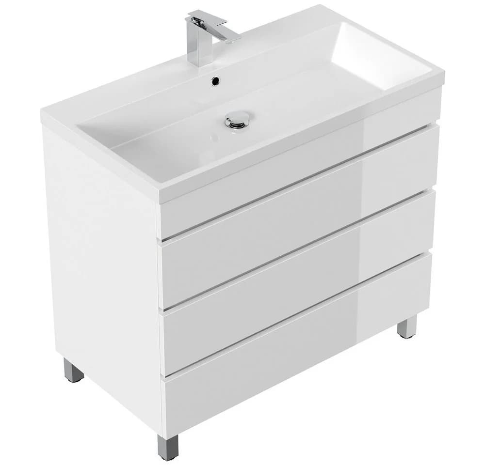 Lomadox Waschtisch FROME-02 90 cm Weiß Hochglanz mit 3 Schubladen - Bild 3