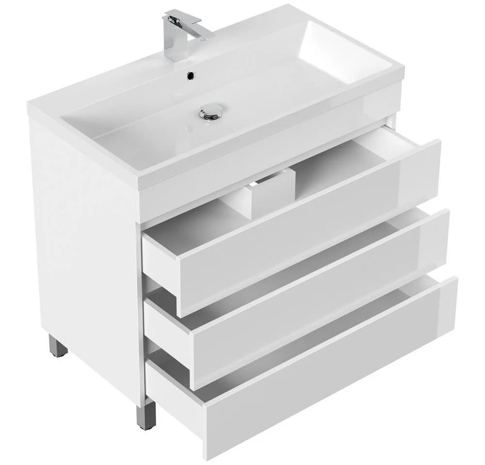 Lomadox Waschtisch FROME-02 90 cm Weiß Hochglanz mit 3 Schubladen - Bild 4