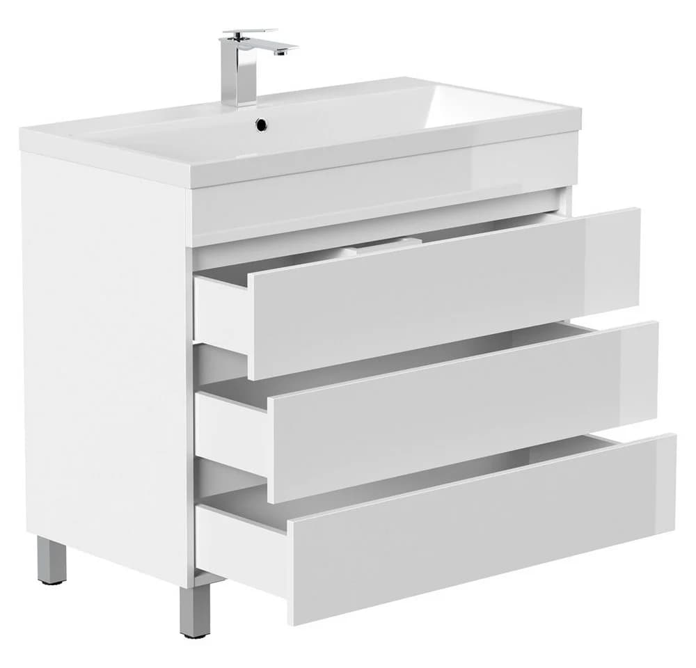 Lomadox Waschtisch FROME-02 90 cm Weiß Hochglanz mit 3 Schubladen - Bild 5