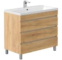 Lomadox Waschtisch FROME-02 90 cm Eiche mit 3 Schubladen Bild 2