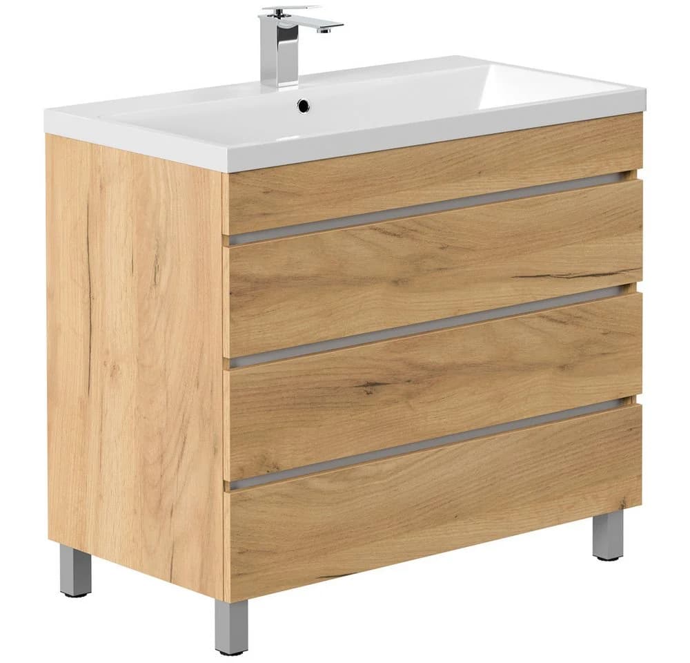 Lomadox Waschtisch FROME-02 90 cm Eiche mit 3 Schubladen - Bild 2