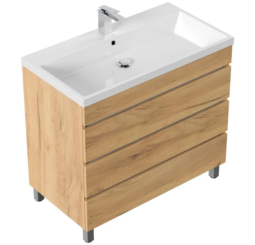 Lomadox Waschtisch FROME-02 90 cm Eiche mit 3 Schubladen - Bild 3