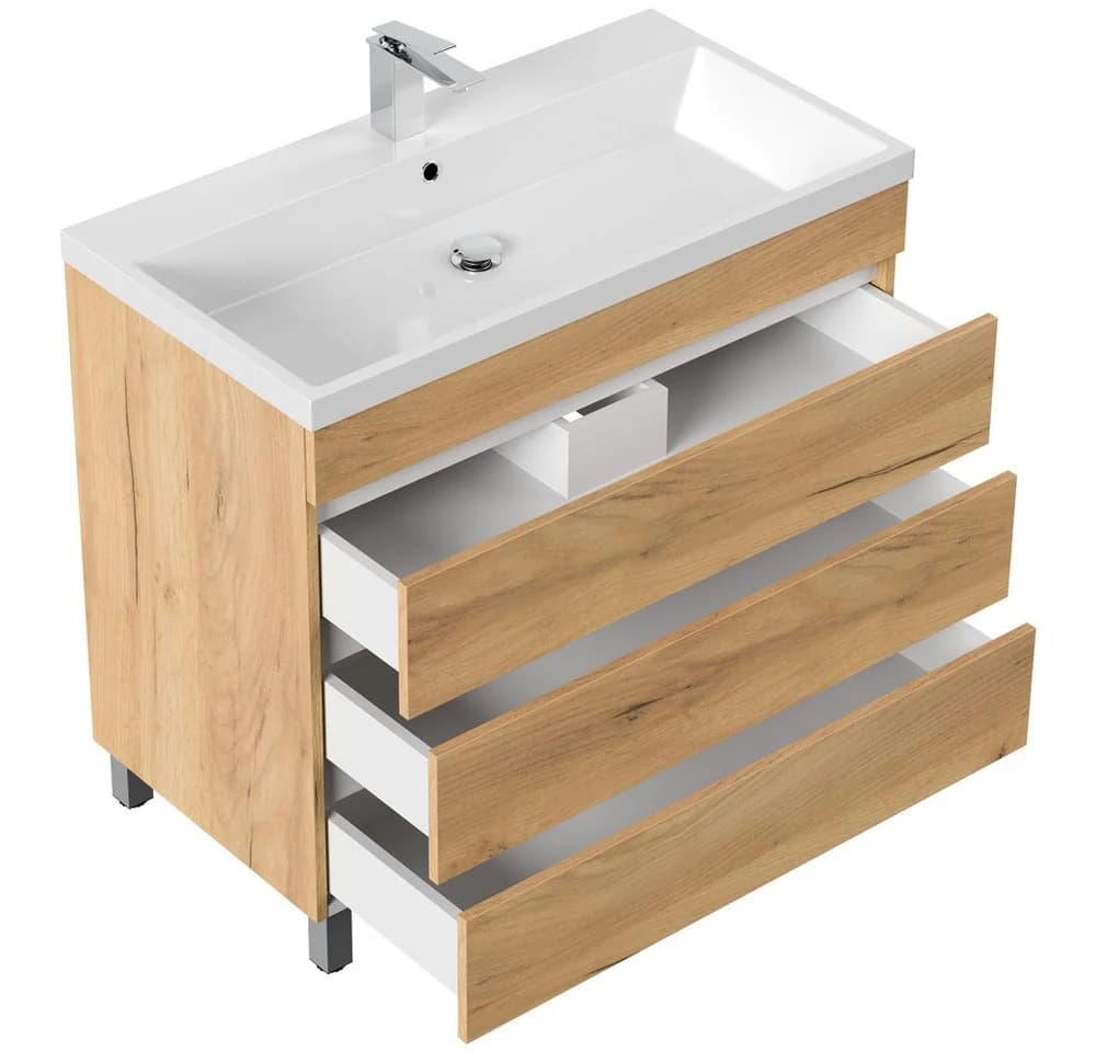 Lomadox Waschtisch FROME-02 90 cm Eiche mit 3 Schubladen - Bild 4