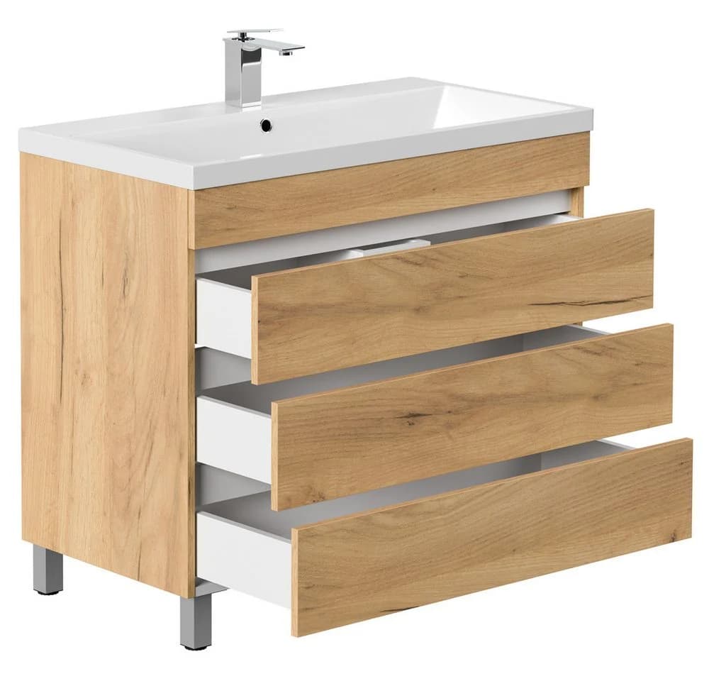 Lomadox Waschtisch FROME-02 90 cm Eiche mit 3 Schubladen - Bild 5