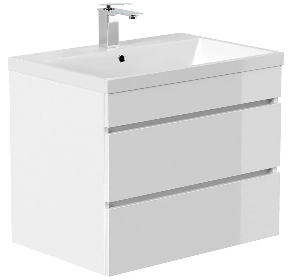 Lomadox Waschtisch FROME-02 70 cm Hängend Weiß Hochglanz 2 Schubladen - Bild 2