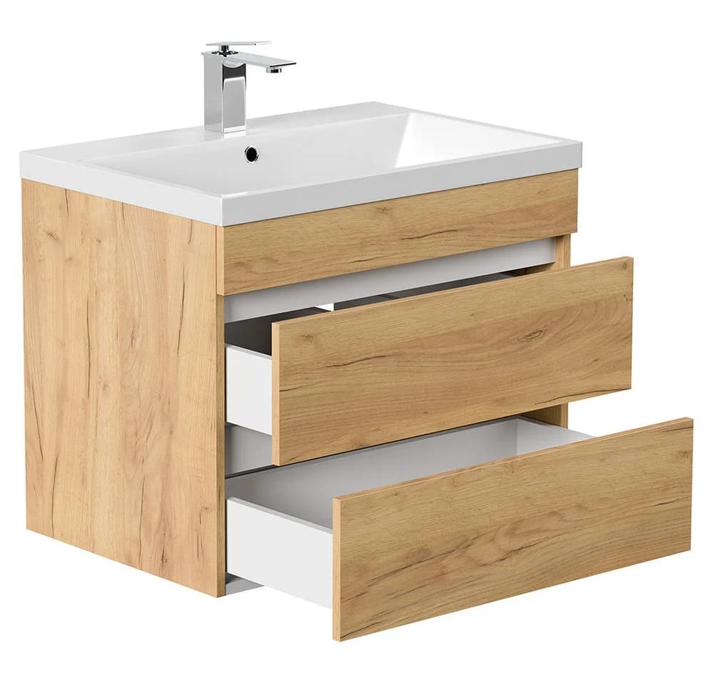 Lomadox Waschtisch FROME-02 70 cm Eiche mit 2 Schubladen