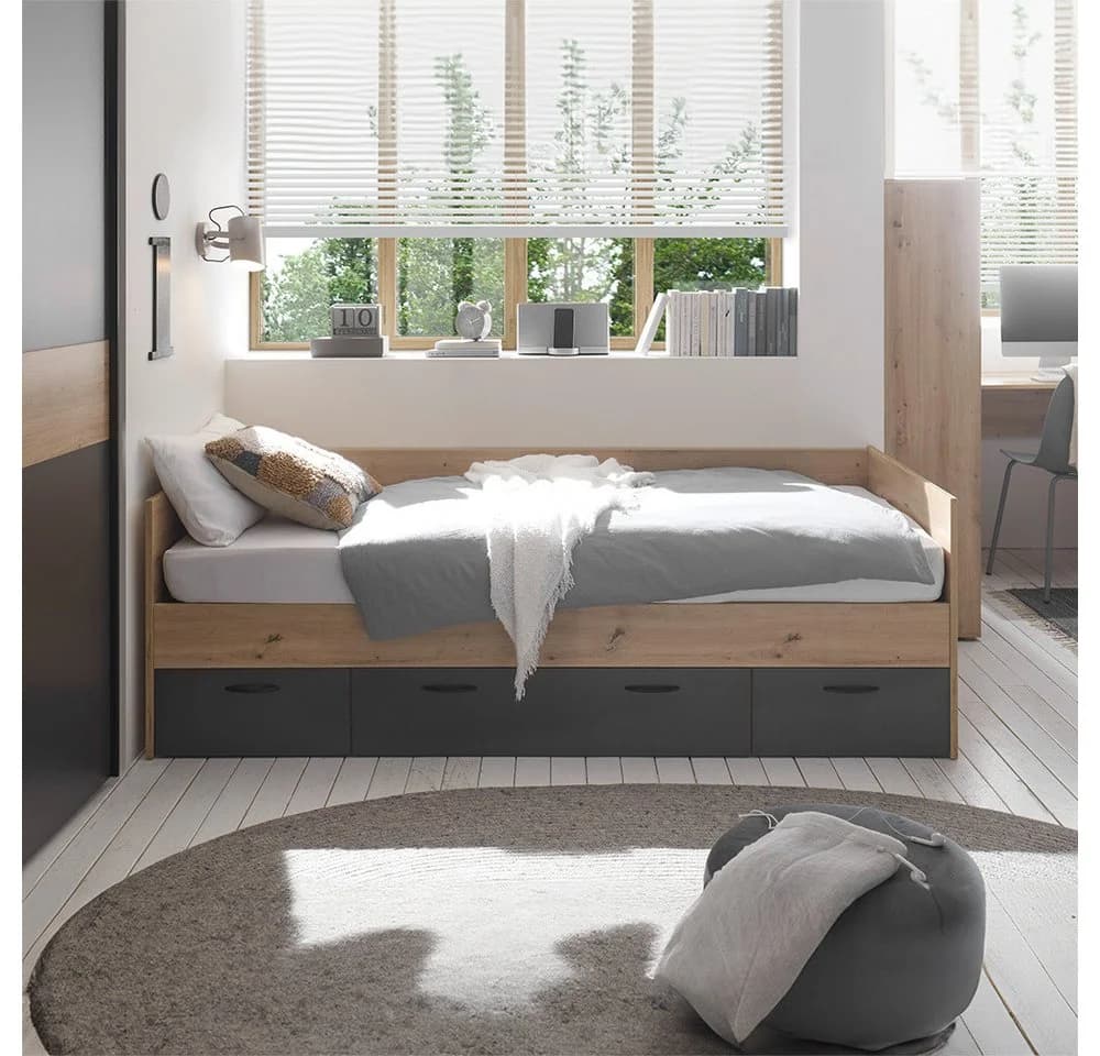 Lomadox Jugendbett LESINA-78 Kojenbett Eiche Graphit 3 Schubladen - Bild 4