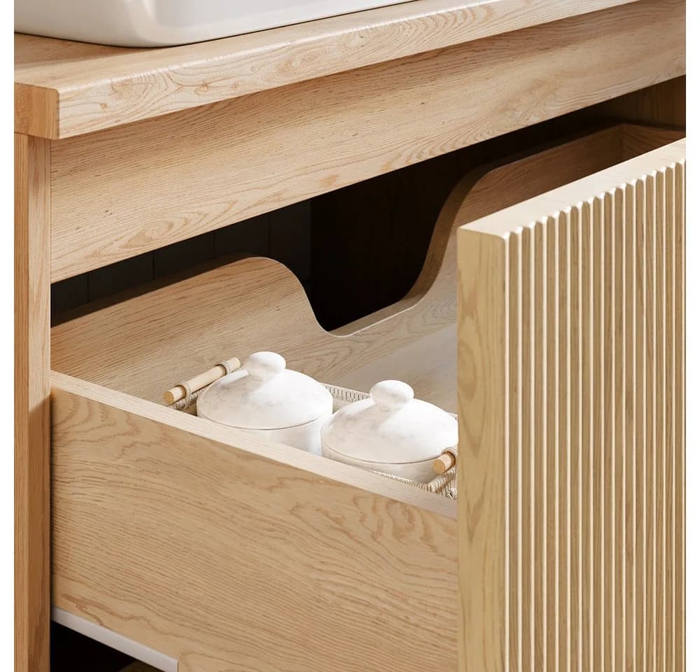 Lomadox Waschbeckenschrank 80cm Eiche Grifflos Wandhängend