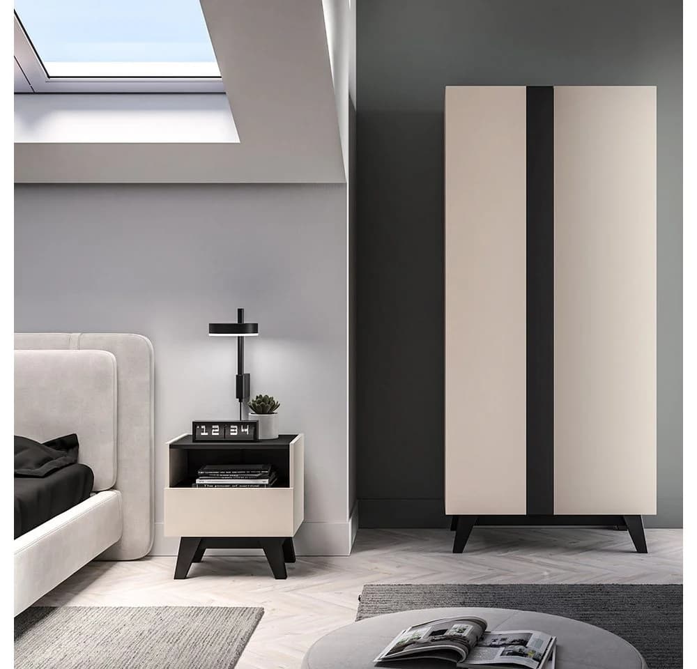 Lomadox Schlafzimmer-Set FRIONA-131 Kleiderschrank & Nachtkommode Schwarz - Bild 2