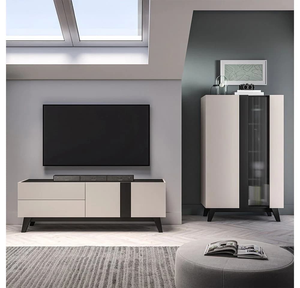 Lomadox Wohnwand FRIONA-131 Highboard Lowboard kaschmir schwarz modern - Bild 2