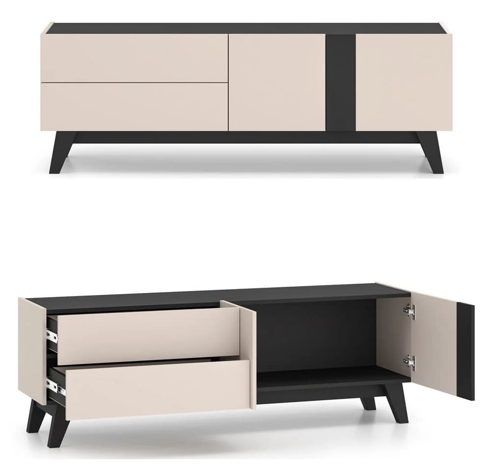 Lomadox Wohnwand FRIONA-131 Highboard Lowboard kaschmir schwarz modern - Bild 3