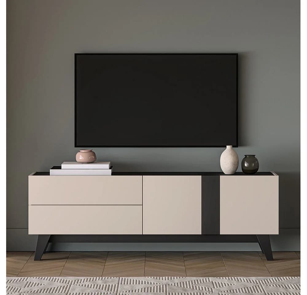 Lomadox Wohnwand FRIONA-131 Highboard Lowboard kaschmir schwarz modern - Bild 4