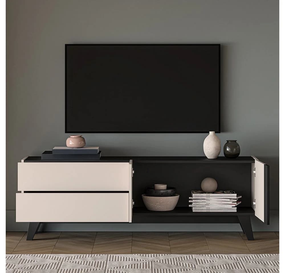 Lomadox Wohnwand FRIONA-131 Highboard Lowboard kaschmir schwarz modern - Bild 5