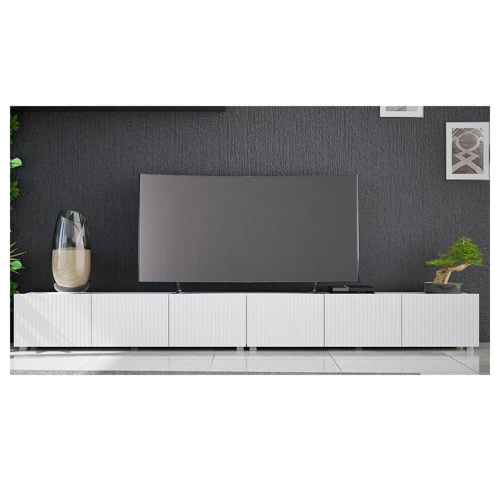 Lomadox Lowboard KEMPTEN-132 Weiß Matt 6-türig Rillenfront