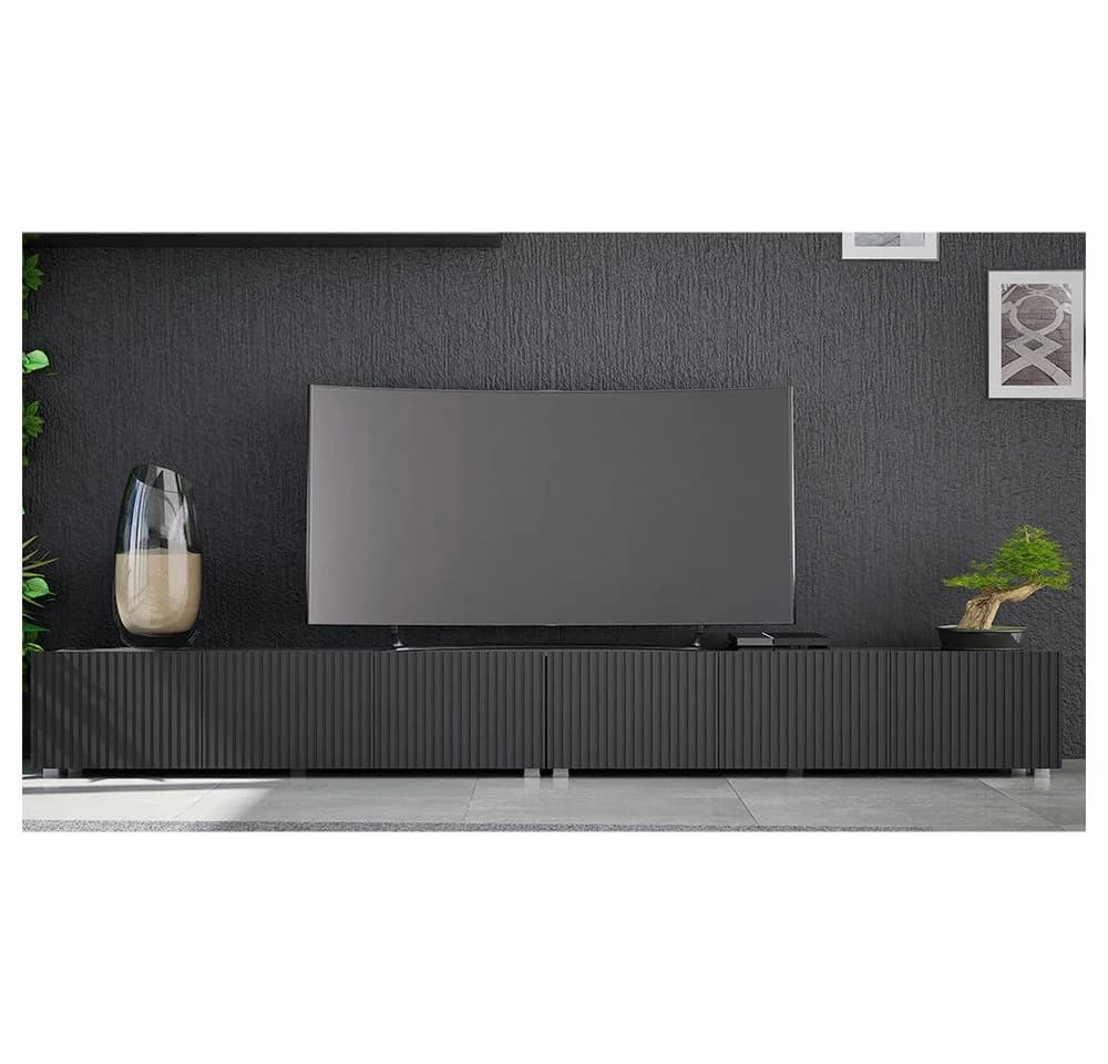 Lomadox Lowboard KEMPTEN-132 Schwarz Matt 6-türig Rillenfront