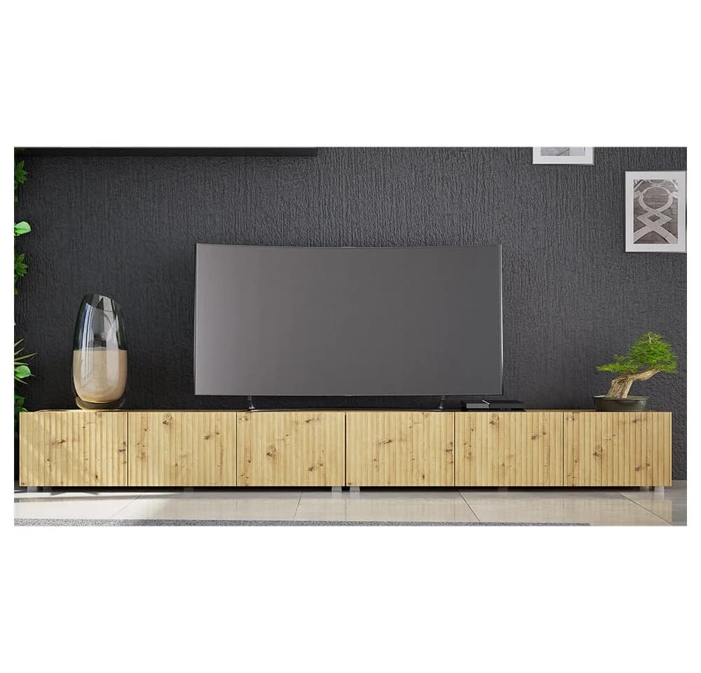 Lomadox Lowboard KEMPTEN-132 Artisan Eiche 6-türig Rillenfront