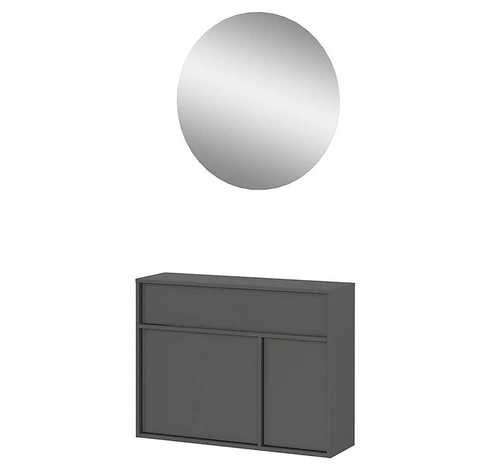 Lomadox Garderoben-Set ALLOA-01 Graphit Spiegel Schuhschrank