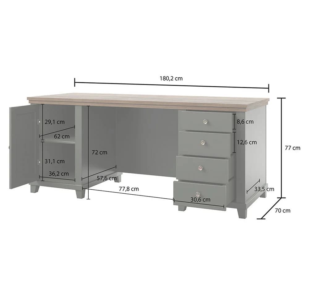 Lomadox Schreibtisch EPSOM-83 Grün Landhausstil 4 Schubladen - Bild 4