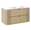 Lomadox Waschtisch 100 cm Eiche gerillt Metallgriffe Softclose Keramik Bild 2