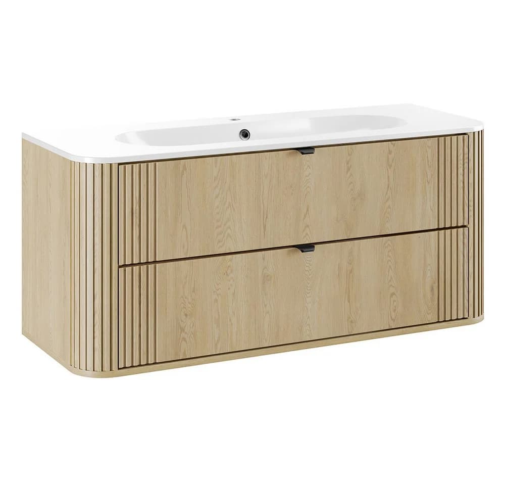 Lomadox Waschtisch 120 cm Eiche gerillt Metallgriffe Softclose Keramik - Bild 2