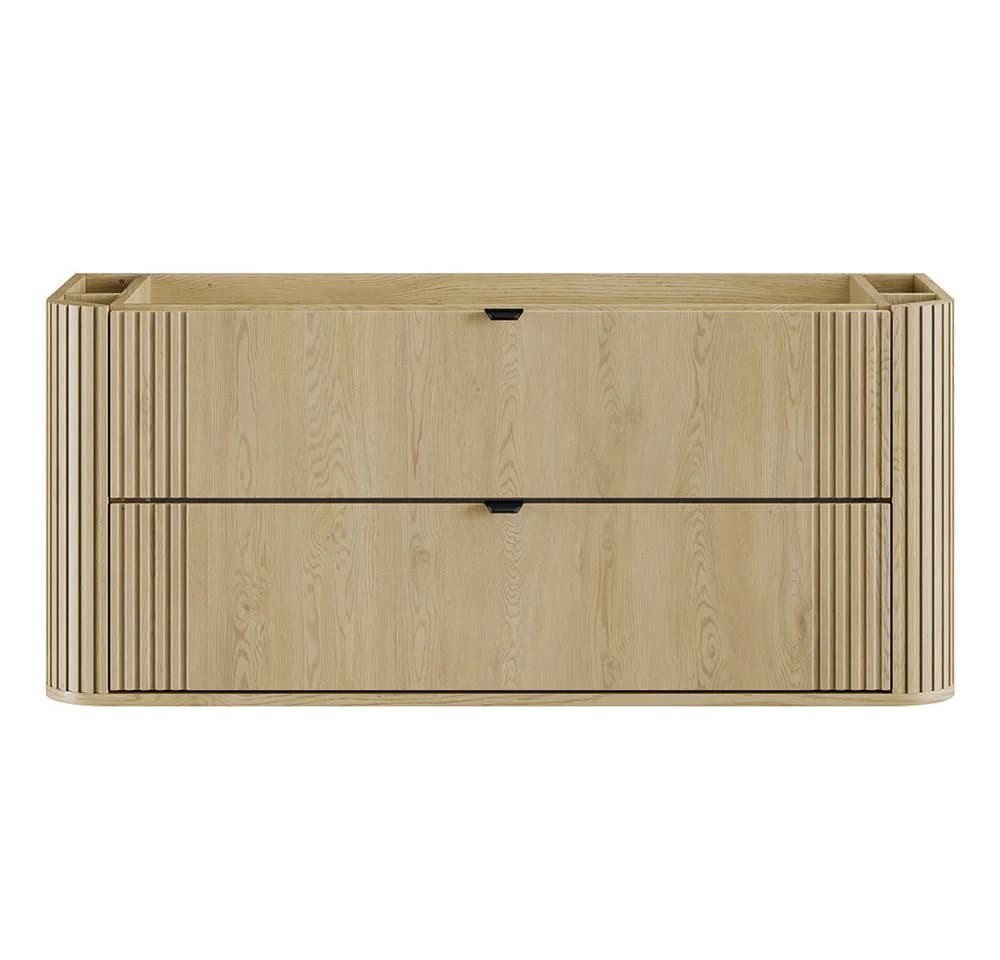 Lomadox Badmöbel-Set OLIVA-56 3-teilig Waschtisch Hochschrank Eiche Rillen Keramik Waschbecken Metallgriffe LED Beleuchtung - Bild 4