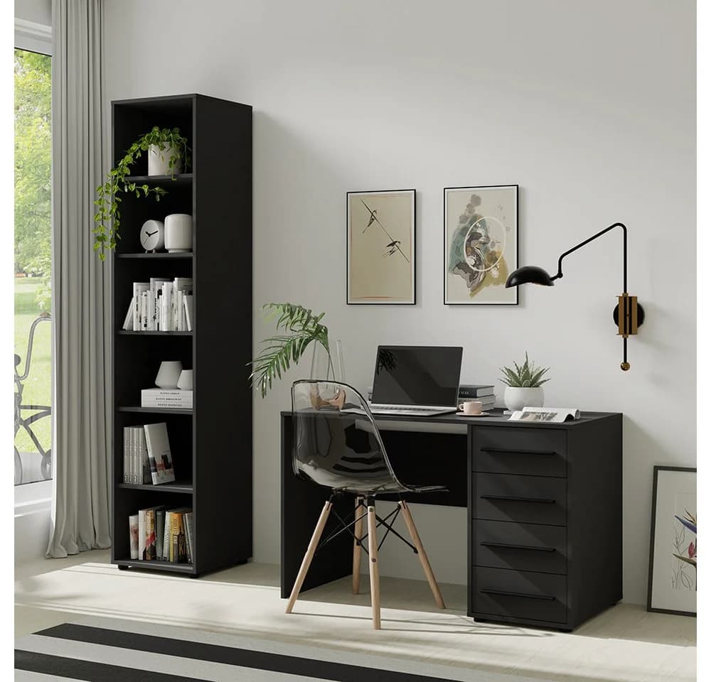 Lomadox Schreibtisch 120 cm breit Schwarz Matt 4 Schubladen - Bild 4