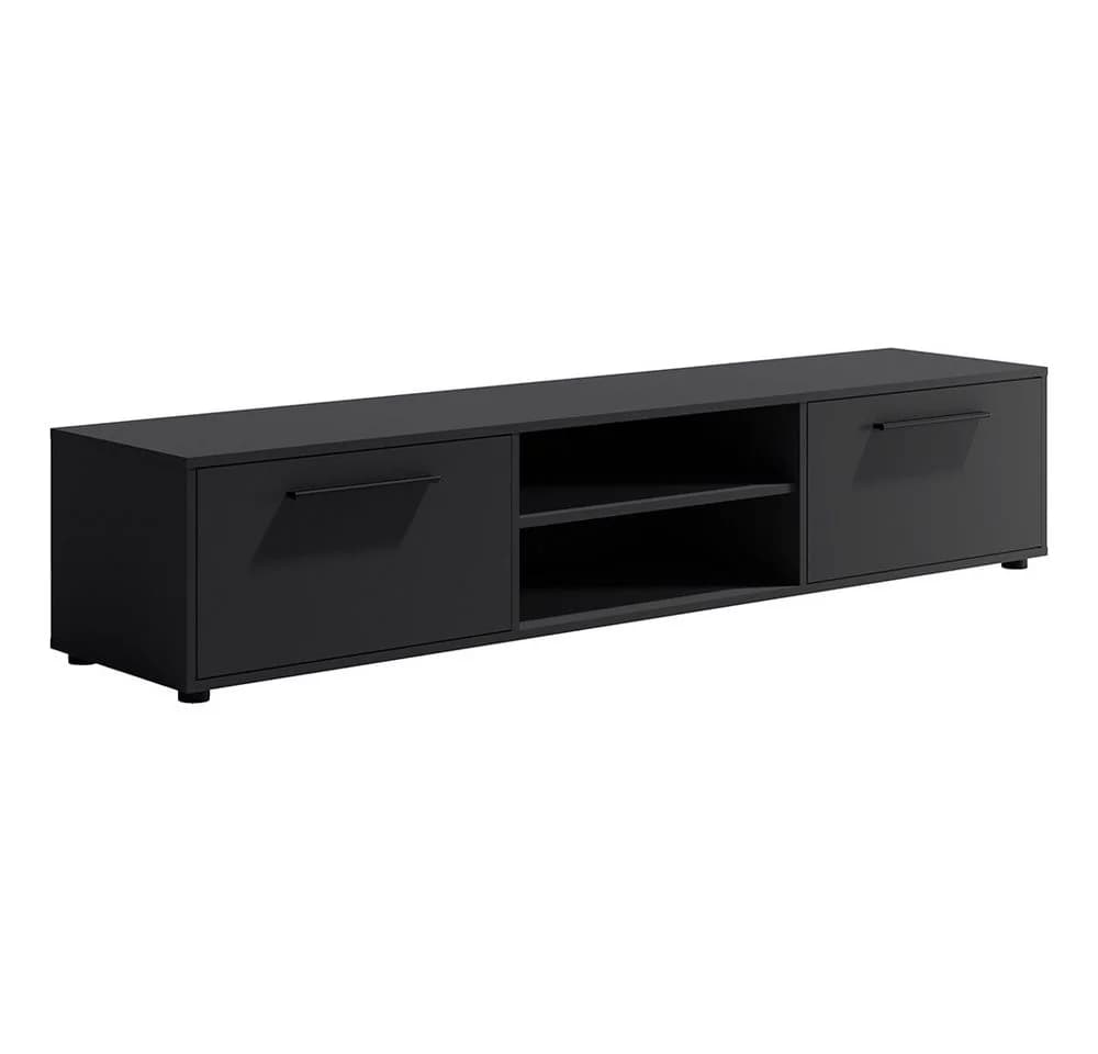 Lomadox Lowboard 190 cm Schwarz Matt mit 2 Fächern und 2 Klappen - Bild 2